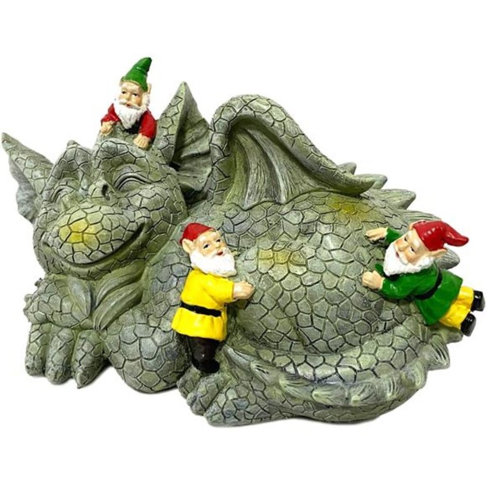 Sleeping Dragon With Mischievous Gnomes Garden Outdoor Statue